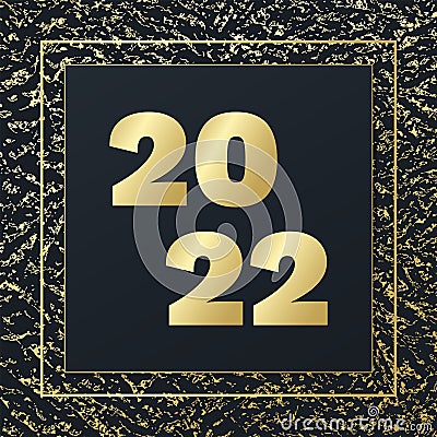 2022 Happy New Year vector greeting card. Glitter pattern. Golden banner for celebration, congratulation, winter holiday, web, Vector Illustration