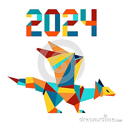 Happy new year Vector illustration Origami Symbol of 2024 on Chinese calendar Year of dragon Vector Illustration