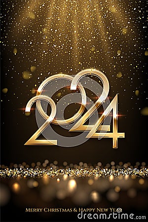 2024 Happy New Year vertical banner vector template. Winter holiday, christmas congratulations. Festive postcard Cartoon Illustration