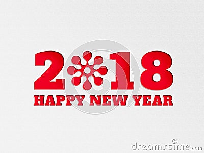 Happy New Year 2018 wallpaper banner background flower with paper cut out effect in red color. Stock Photo
