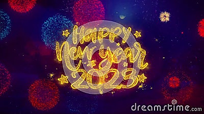 Happy New Year 2023 Text Wish Reveal On Glitter Golden Particles Firework. Stock Footage - Video