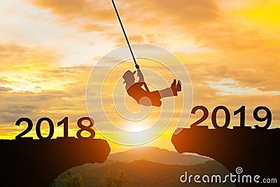 Happy New Year 2019 Woman rope jump Stock Photo