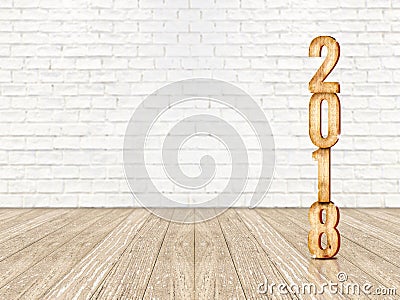 Happy new year 2018 wood number 3d rendering in perspective wo Stock Photo