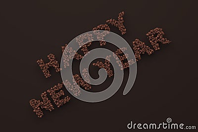 Happy New Year words from chocolate balls on chocolate background Cartoon Illustration