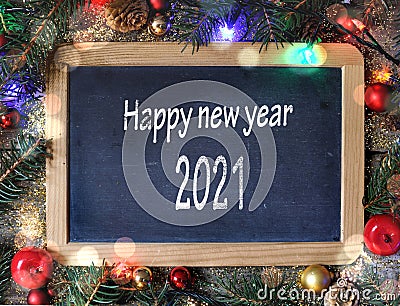 happy new year 2021 writing on a slate Stock Photo