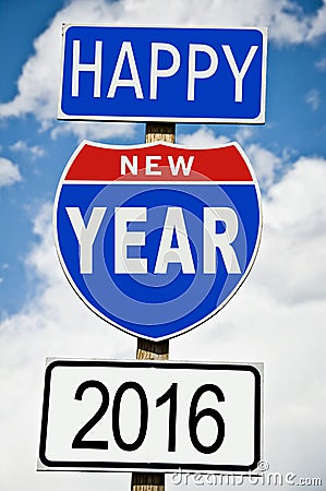 Happy New Year 2016 written on american roadsign Stock Photo