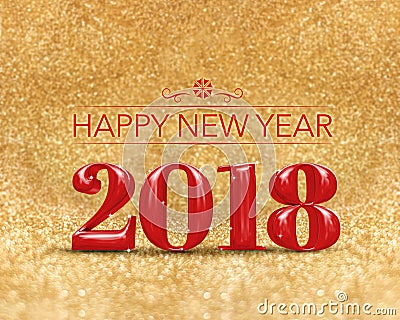 Happy new year 2018 & x28;3d rendering& x29; red color at golden sparkling Stock Photo