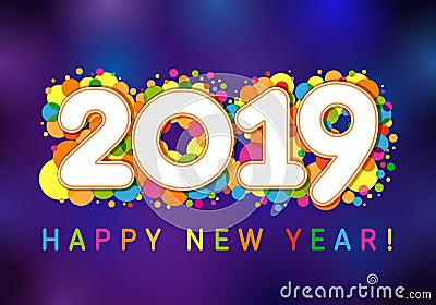 2019 Happy New Year xmas greetings. Vector Illustration