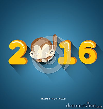 Happy New Year 2016 Year of Monkey Vector Illustration