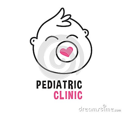 Happy Newborn Baby Child on Logo Pediatric Clinic Vector Illustration