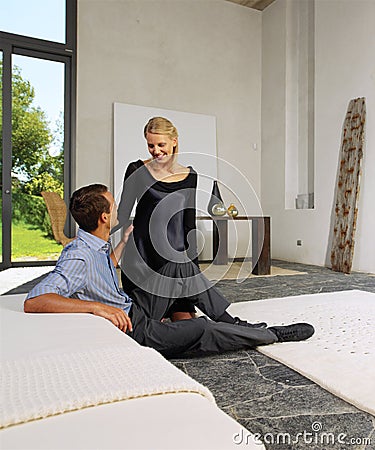 Happy newly married couple at home Stock Photo