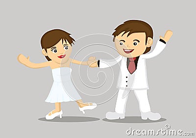 Happy newlywed couple dancing together Vector Illustration