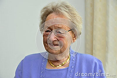 Happy ninety years old senior woman Stock Photo