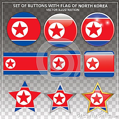 Happy North Korea day buttons. Bright set buttons with flag of North Korea. Vector Illustration