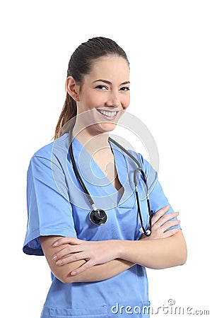 Nurse or doctor posing on isolated white background Stock Photo