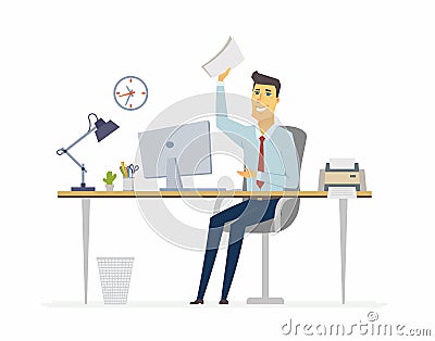 Happy office worker - modern cartoon people characters illustration Vector Illustration