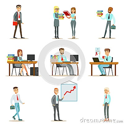 Happy Office Workers And Managers Working In The Office Space Vector Illustration