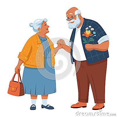 Happy old couple flat illustration Vector Illustration