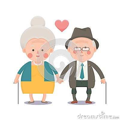 Happy Old Couple Holding Hands Vector Illustration