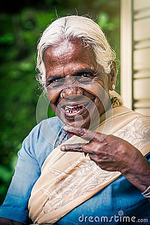 Happy old indian woman. Elderly wrinkles Editorial Stock Photo