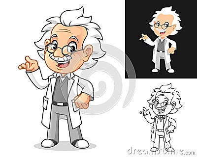 Happy Old Man Professor with Present Something Gesture Vector Illustration