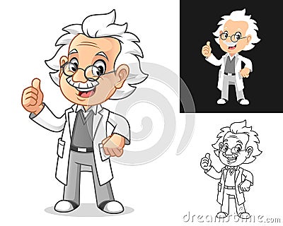Happy Old Man Professor with Thumbs Up Gesture Vector Illustration