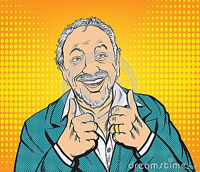 Happy old man And satisfied, thumbs up. Pop art vector illustration drawing,Comic book work style.Separate images of people from Vector Illustration