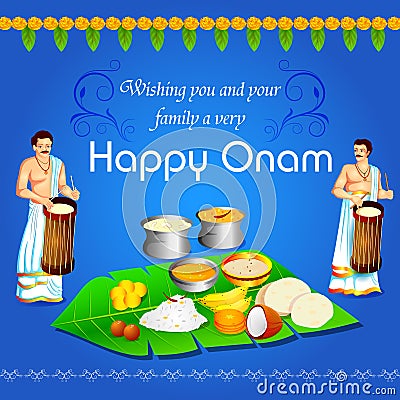 Happy Onam Festival background of Kerala Vector Illustration