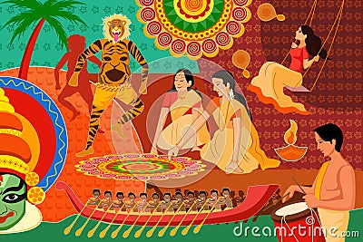 Happy Onam festival celebration background Vector Illustration