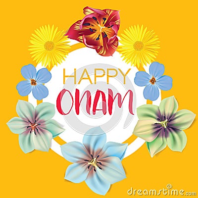 Happy Onam. Flower greetings for South Indian Festival Onam. Vector illustration Vector Illustration