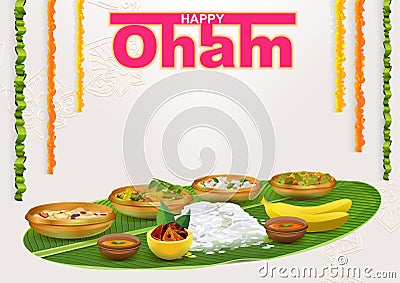 Happy Onam. Food for hindu festival in Kerala Vector Illustration