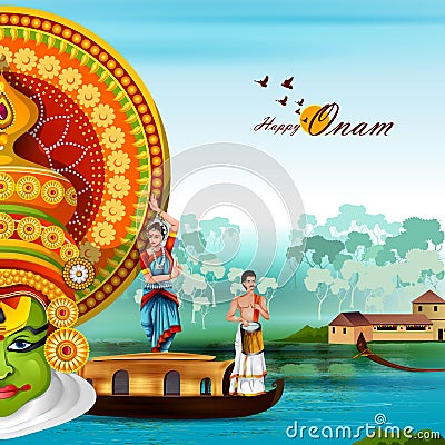 Happy Onam holiday for South India festival background Vector Illustration