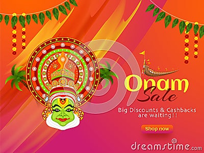 Happy Onam Sale poster or banner design. Cartoon Illustration
