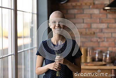 Happy oncology patient beating cancer, going through recovery to remission Stock Photo