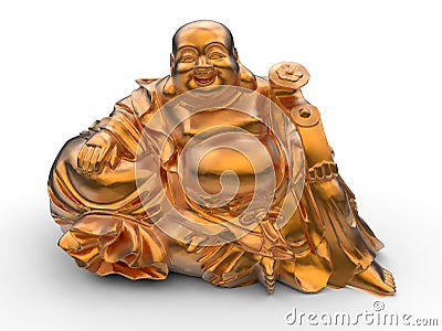 Happy orange Buddha statuette Cartoon Illustration