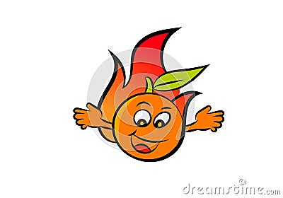 A happy orange fire ball waving its hands Vector Illustration