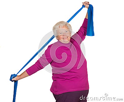 Happy overweight senior exercising Stock Photo