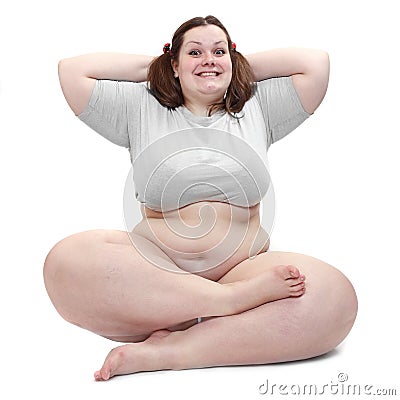 Happy overweight woman. Stock Photo