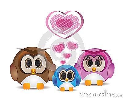 Happy owl family Vector Illustration