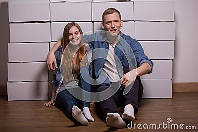 Happy pair during removal Stock Photo