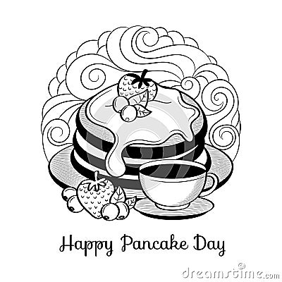 Happy Pancake Day with hand drawn doodle illustration Cartoon Illustration