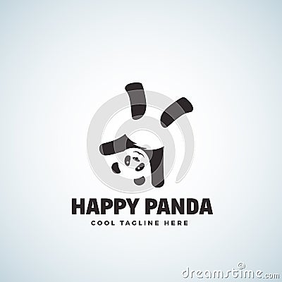 Happy Panda Abstract Vector Emblem or Logo Template. Funny Bear Upside Down. Vector Illustration