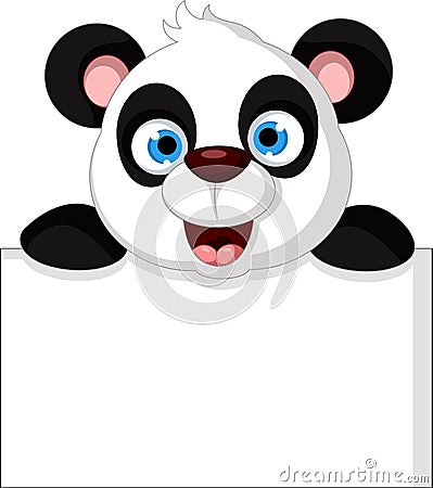 Happy panda cartoon with blank sign Stock Photo