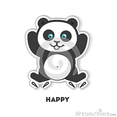 Happy panda sticker. Vector Illustration