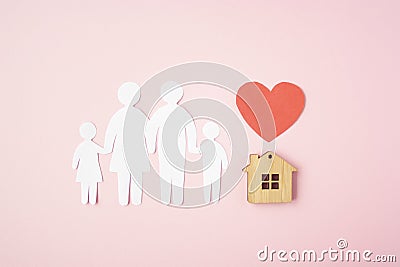 Happy paper family with house Stock Photo