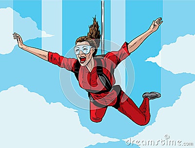 Happy parachuting girl Vector Illustration
