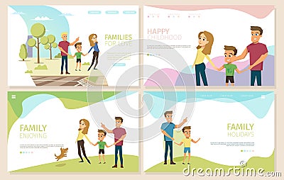 Happy Parenthood and Childhood Vector Websites Set Vector Illustration