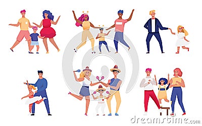 Happy parents and children dancing together, vector illustration Vector Illustration