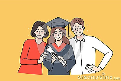 Happy parents with daughter graduate and diploma Vector Illustration