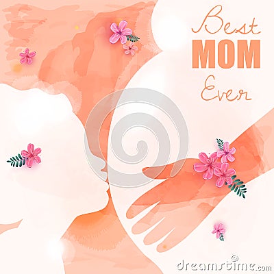 Happy parents having good time with their little children. Pregnant women. Mother`s day. Mom and child Health. Vector Illustration